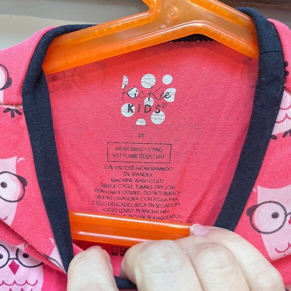 Kickee Pants Pink Owl Print Kids Pajama‎ Set - 3T - Picture 3 of 3